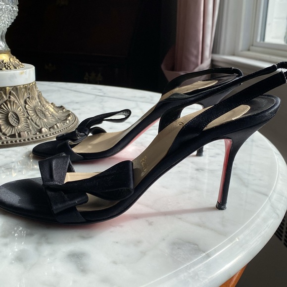 Christian Louboutin sling back open toe satin bow heel - Picture 5 of 6